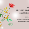 Set of 3D Flower & Leaf V1