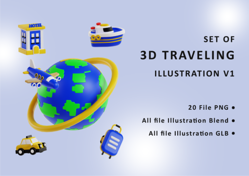 Set of 3D Traveling Illustration V1