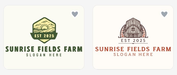 20. Create an organic farm logo featuring a sun rising over fields, earth-tone palette, and vintage badge style.