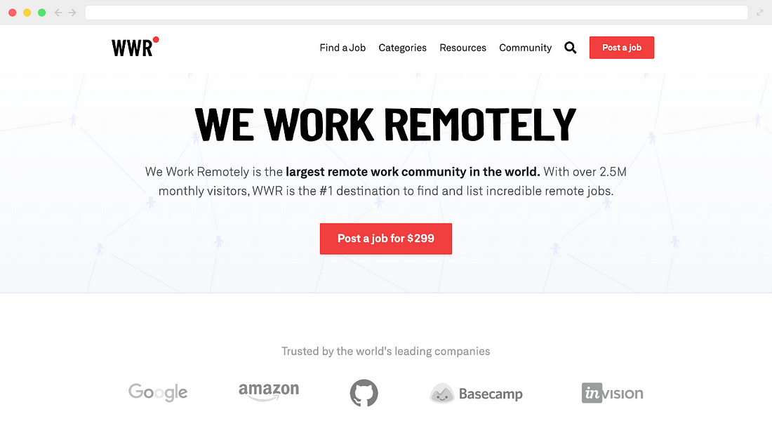 We Work Remotely homepage screenshot