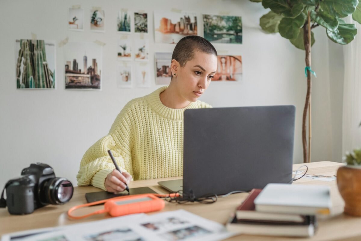 Graphic designer working on logo