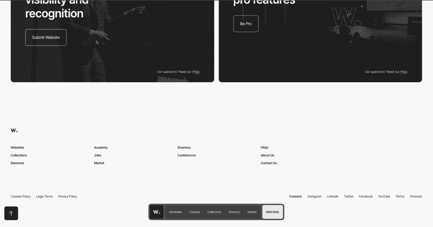 Award-winning footer example with inspirational design trends and functional navigation