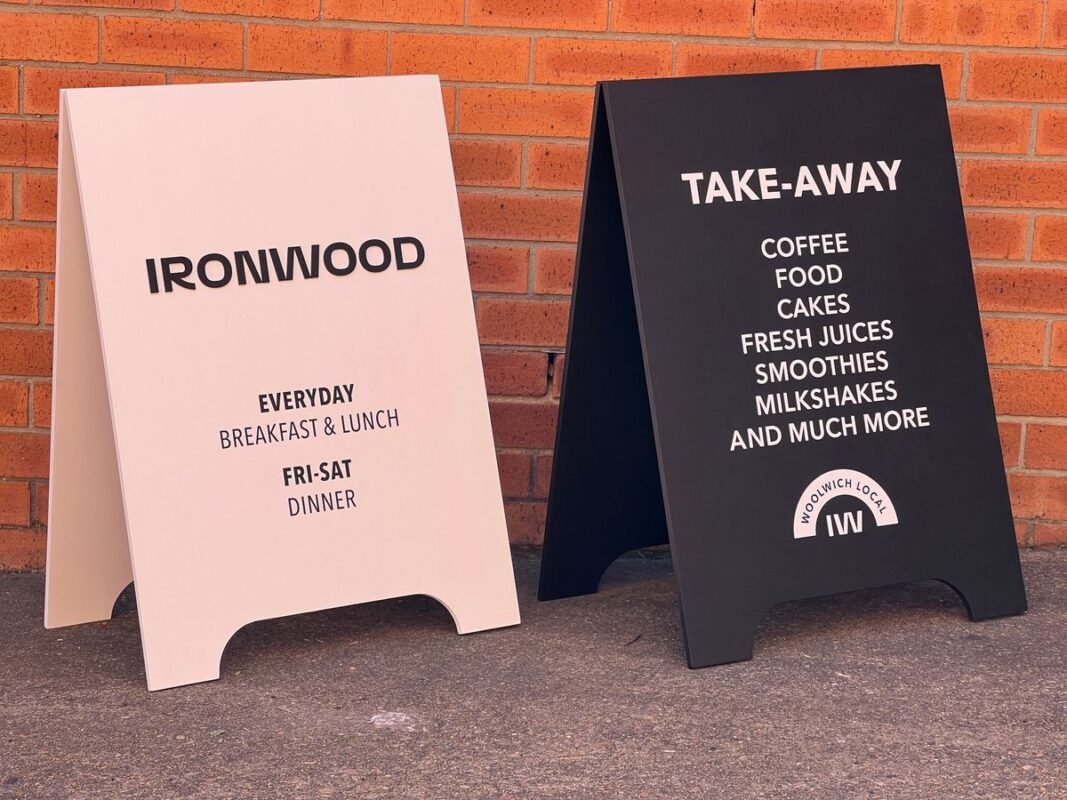 Ironwood A-board signs (Source: Pintererst.com - The Laser Co)