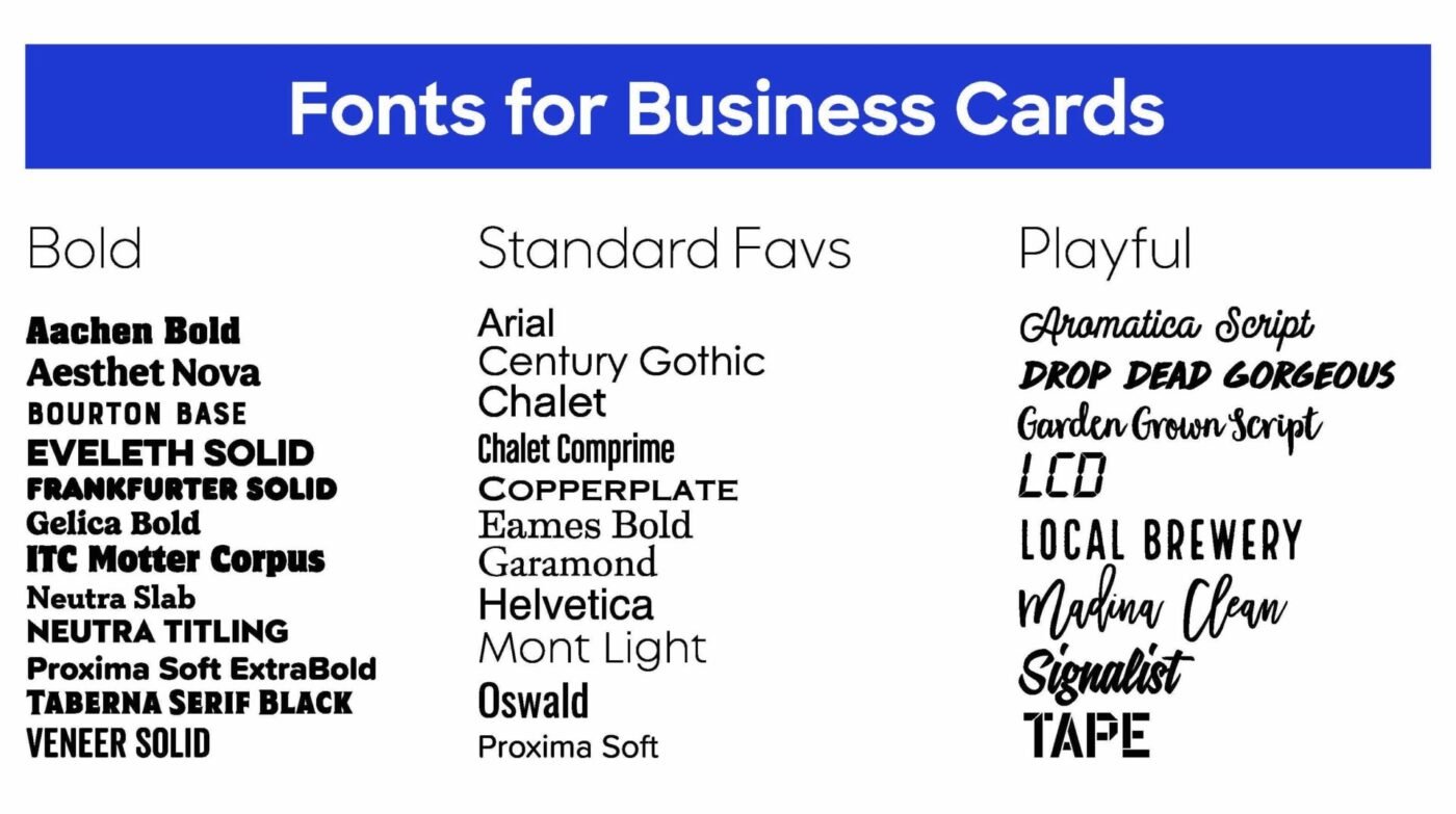 Suitable fonts for business cards (Source: Custom Ink)