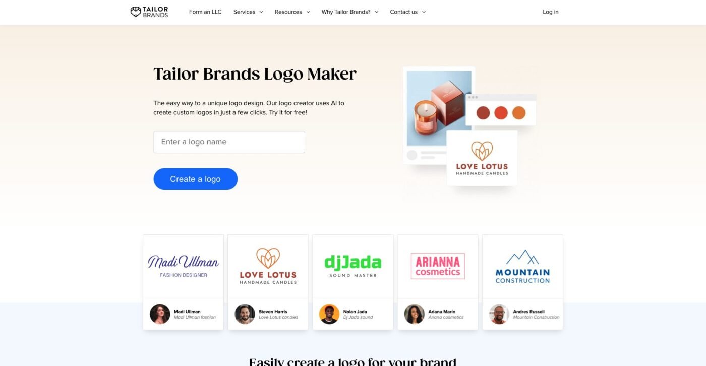 Tailor Brands logo and collaborative results | Source: Tailor Brands