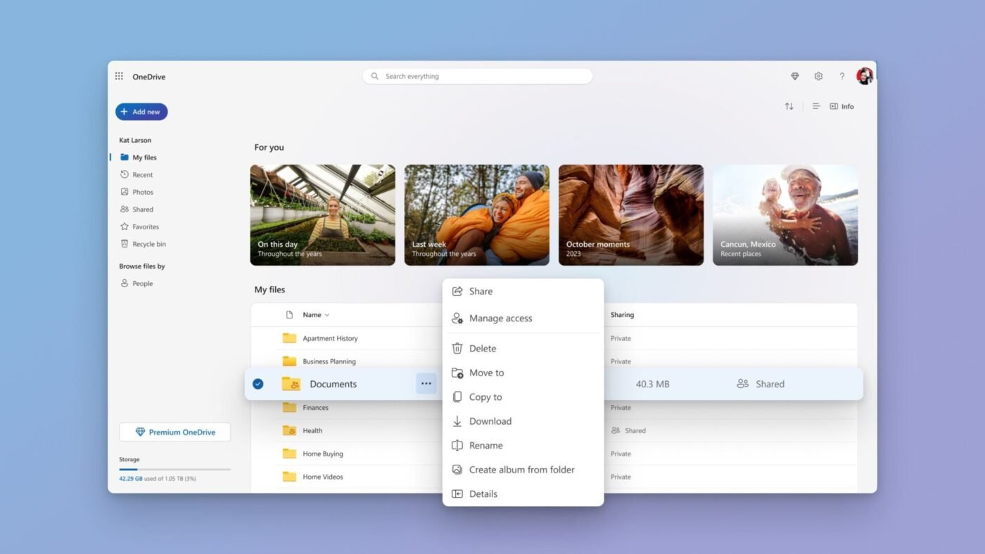 Microsoft OneDrive interface | Source: techcommunity.microsoft.com