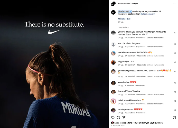 Nike honors Alex Morgan on Instagram (Source: Brand24.com)