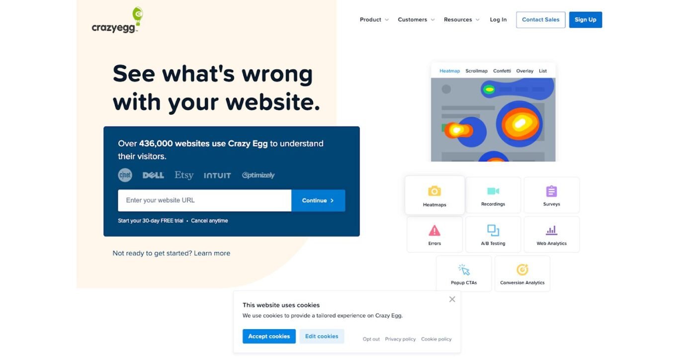 Crazy Egg dashboard for website optimization | Source: Crazy Egg